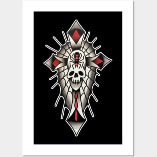 Gothic Skull Cross tattoo design Posters and Art